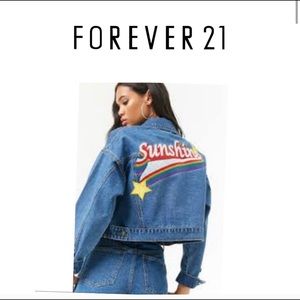 women’s forever 21 cropped “sunshine” denim jacket